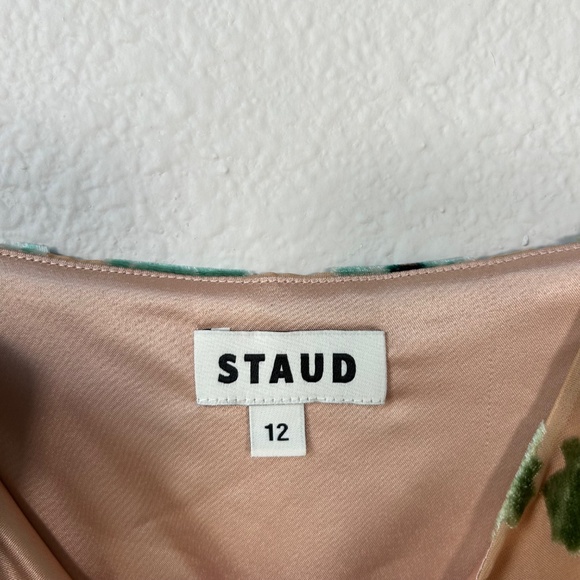 Staud size 12 Dianna midi slip dress floral burnout velvet tan green NEW - Picture 13 of 15